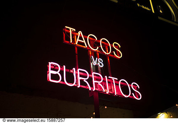 USA  New York City  Illumintated advertising for Tacos and Burritos