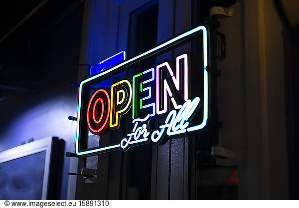 USA  New York City  Neon sign saying Open