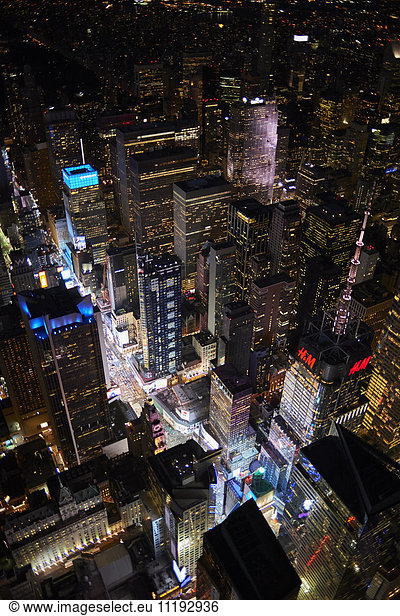 USA  New York  New York City  Aerial view of Times Square at night