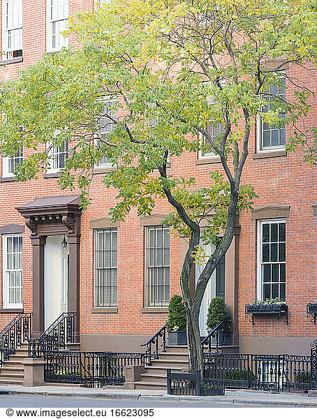 USA  New York  New York City  Brick apartment building in Greenwich Village