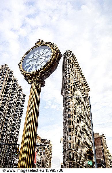 USA  New York  New York City  Clock in front of Flatiron Building