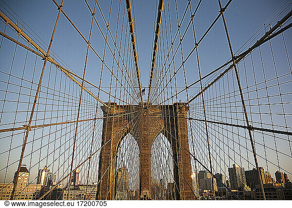 USA  New York  New York City  Kabel der Brooklyn Bridge