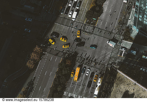 USA  New York  New York City  Luftaufnahme der Straßenkreuzung in Manhattan