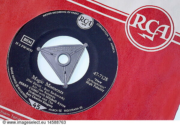 USA  1958  Schallplatte  Single  Hit Magic Moments von Perry Como  geschrieben von Burt Bacharach und Hal David  Plattenfirma RCA  Label