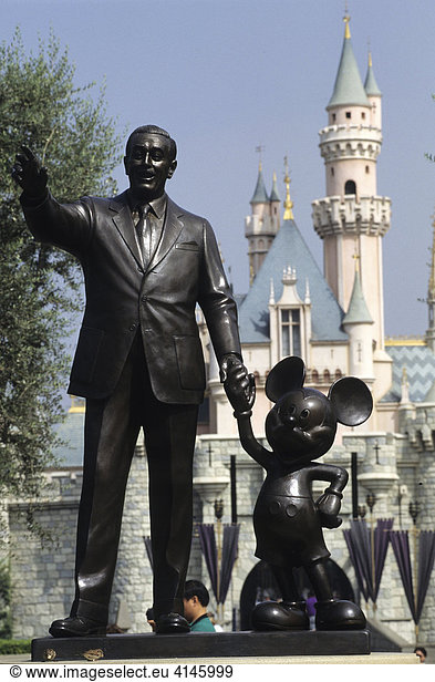 USA  United States of America  California: Disneyland  monument of Walt Disney and Mickey Mouse.