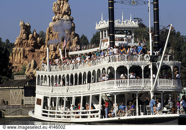 USA  United States of America  California: Disneyland  the Mark Twain paddle steamer.