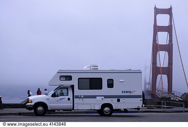 USA  United States of America  California: San Francisco  Golden Gate Bridge. Traveliing in a Motorhome  RV  through the west of the US.
