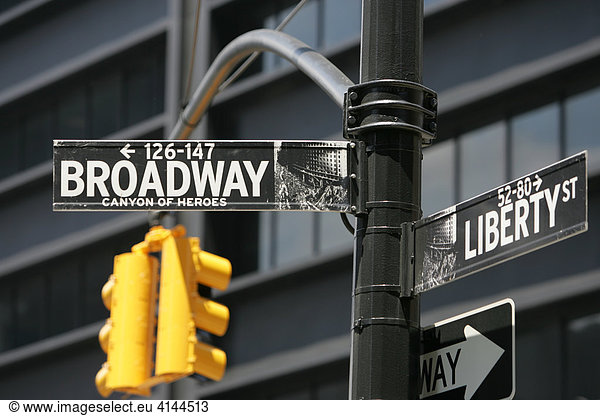 USA  United States of America  New York City: Street sign of Broadway.