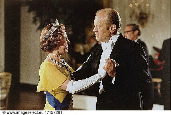USA Washington DC -- 17 Jul 1976 -- US President Gerald R Ford Queen Elizabeth dance during the state dinner in honor of the Queen and Prince Philip at the White House. White House Photograph courtesy Gerald R Ford Library -- Picture by Ricardo Thomas / Lightroom Photos.