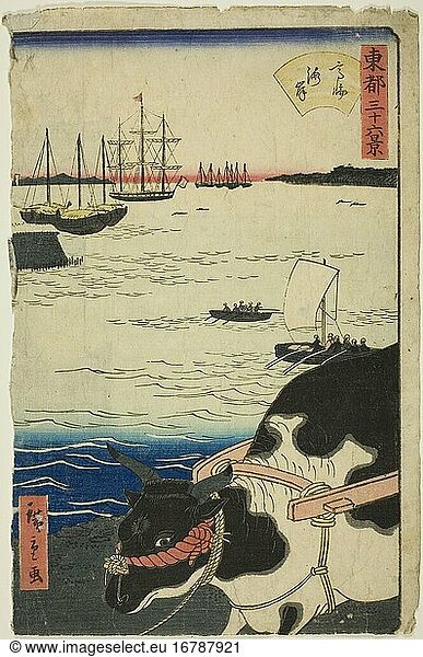 Utagawa Hiroshige II (Shigenobu)  1826–1869.The Beach at Takanawa (Takanawa kaigan)  from the series “Thirty-six Views of the Eastern Capital (Toto sanjurokkei) '  1862.Color woodblock print  oban.Inv. No. 1971.852 Chicago  Art Institute.