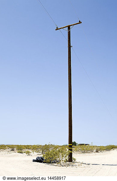 Utility Pole in der Wüste  Neunundzwanzig Palmen  Mojave-Wüste  Kalifornien