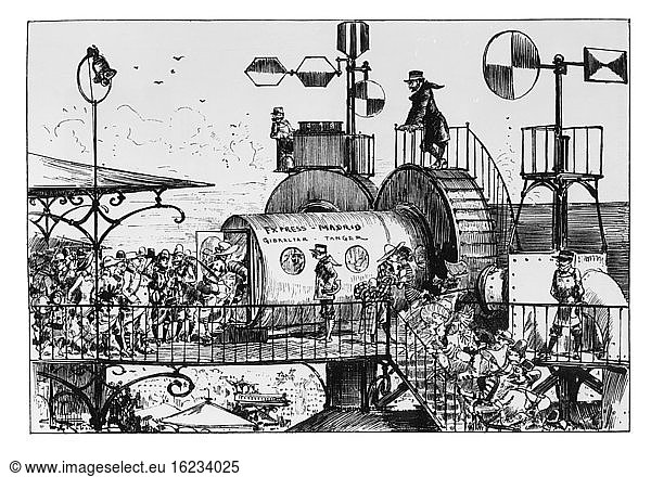 Utopian Railway / Draw. by Robida / 1883 Utopian Railway / Draw. by ...