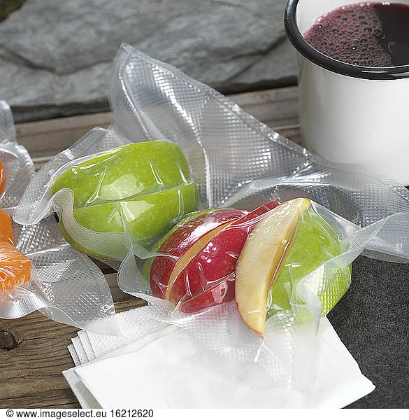 Vacuum packed apple slices  close-up