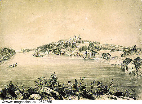 Valaam Monastery on Valaam Island in Lake Ladoga  near St Petersburg  Russia  1850. Artist: Pyotr Borel
