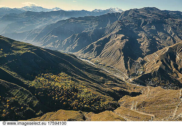 Valley in Caucasus Mountains during autumn