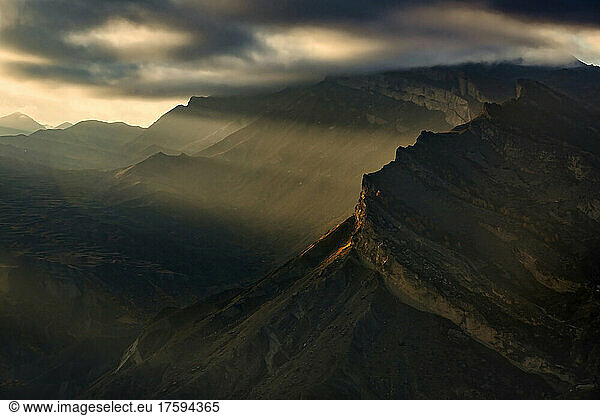 Valley inÂ North Caucasus at dusk