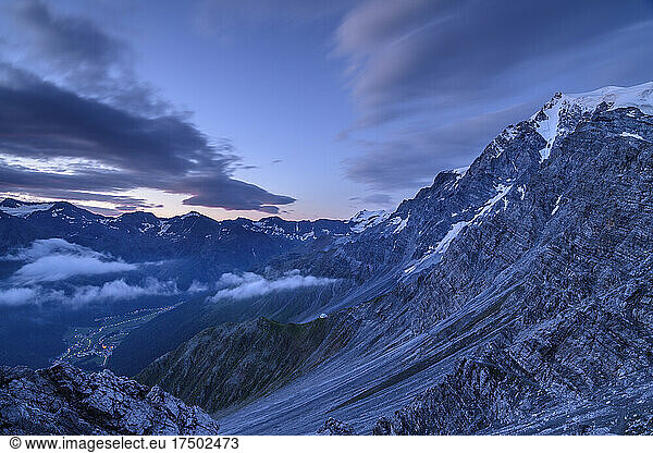 Valley in Ortler Alps at dawn