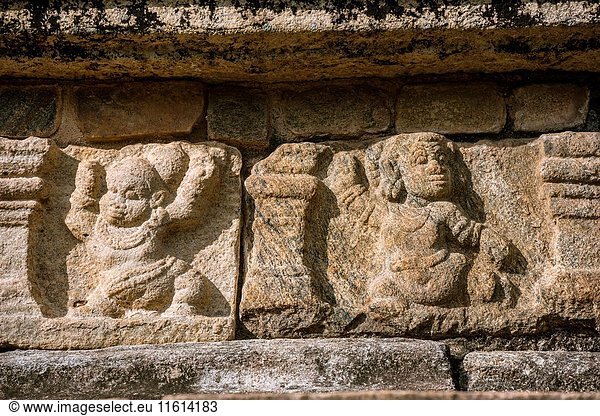 Vamana in bas-relief at the Raja Vaishyabhujanga Mandapaya or the Council Chamber  built by king Parakramabahu. Ancient City of Polonnaruwa  North Central Province  Sri Lanka  Asia.