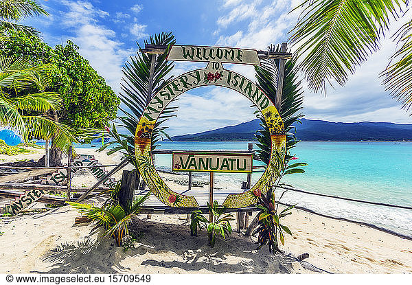 Vanuatu  Mystery Island  south pacific  welcome sign at the beach