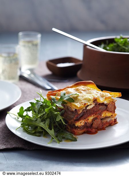 Veal and pork lasagne with rocket