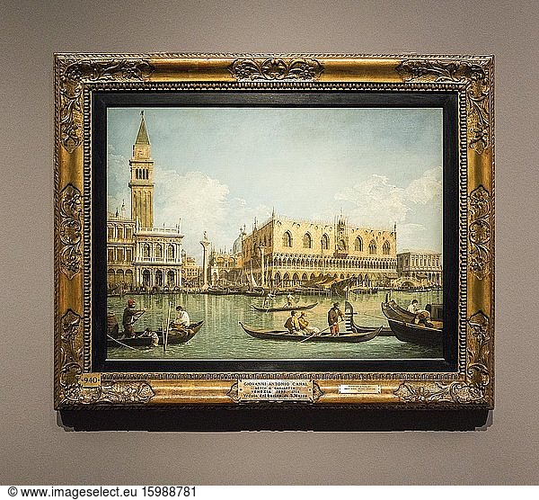 Veduta with gondolas in front of San Marco in Venice  painting by Giovanni Antonio Canal called Canaletto  1697 - 1768  Pinacoteca di Brera  Milan  Lombardy  Italy  Europe