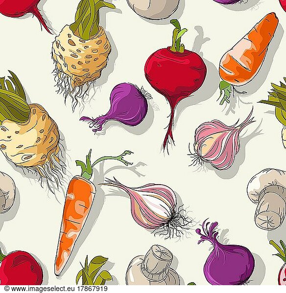 Vektor nahtlose Muster Hintergrund mit Gemüse  Lebensmittel-Menü-Vorlage