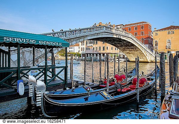 Venice  Italy - August 1  2020: Gondola service for transporting tourists in the lagoon.