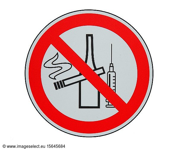 Verbotsschild für Zigaretten  Alkohol und Spritzen  Berlin  Deutschland  Europa