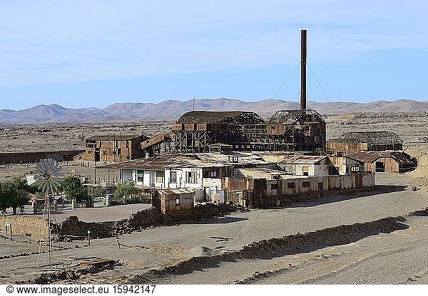 Verfallene Fabrikgebäude,  Geisterstadt Humberstone Salpeterwerke,  Region Tarapacá,  Chile,  Südamerika