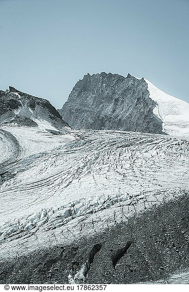 Vertical shot of Rimpfischhorn  crevasses and glaciers