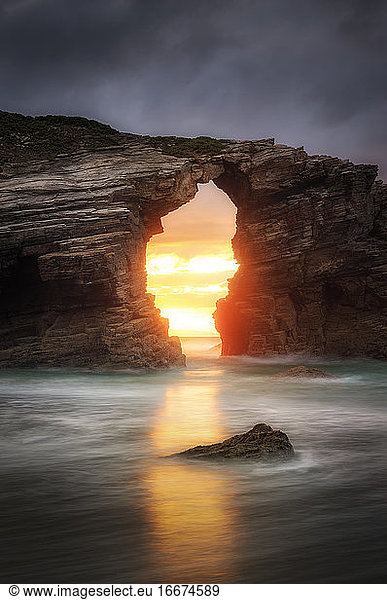Vertical view of an arch in Las Catedrales Beach. Ribadeo  Spain