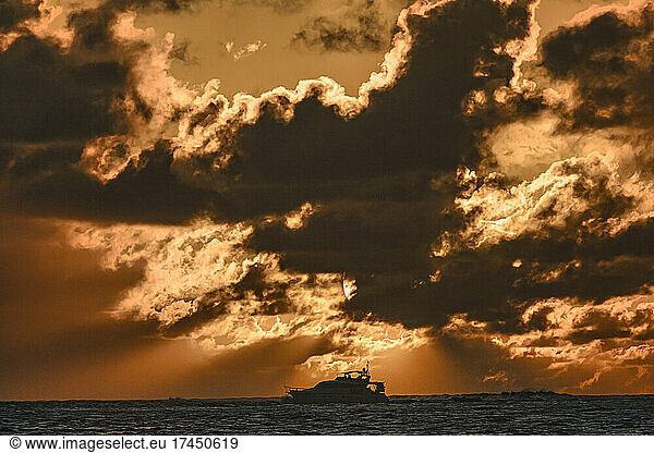Vessel in Indian Ocean at sunset time