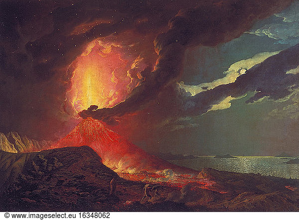 Vesuvius (Campania  Italy).'Vesuvius in Eruption  with a View over the Islands in the Bay of Naples'.Painting  c. 1776-80  by Joseph Wright of Derby (1734–1797).Oil on canvas  122 x 176.4 cm.Ref. No.: T05846Purchased with assistance from the National Heritage Memorial Fund  the Art Fund  Friends of the Tate Gallery  and Mr John Ritblat 1990.London  Tate Britain.