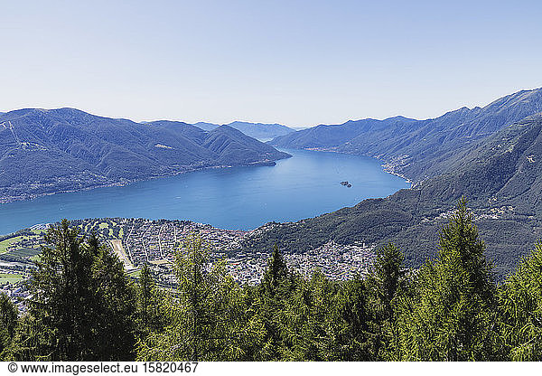 Vew from Cimetta mountain top to Lago Maggiore  Locarno  Ticino  Switzerland
