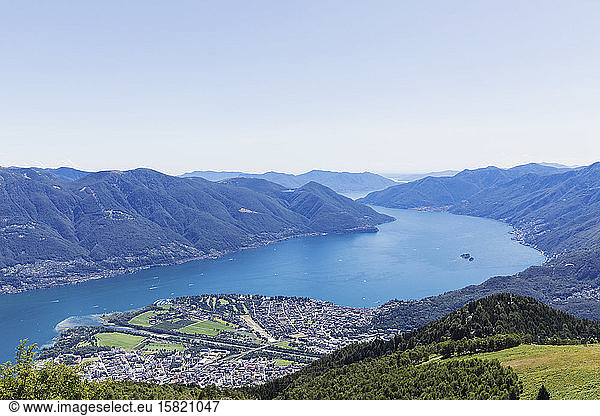 Vew from Cimetta mountain top to Lago Maggiore  Locarno  Ticino  Switzerland