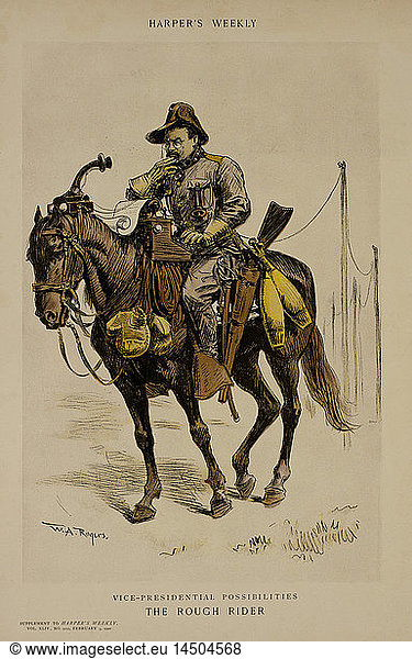 Vice-Presidential Possibilities  The Rough Rider  Harper's Weekly Supplement  Drawn by W.A. Rogers  February 3  1900