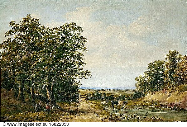 Vickers I. Alfred - Landschaft mit tränkendem Vieh - Britische Schule - 19. Jahrhundert.