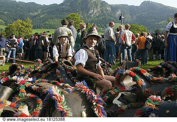 Viehscheid in Bad Hindelang  Allgäu  Bayern  Deutschland  Kuhglocke  Kuhglocken  Europa