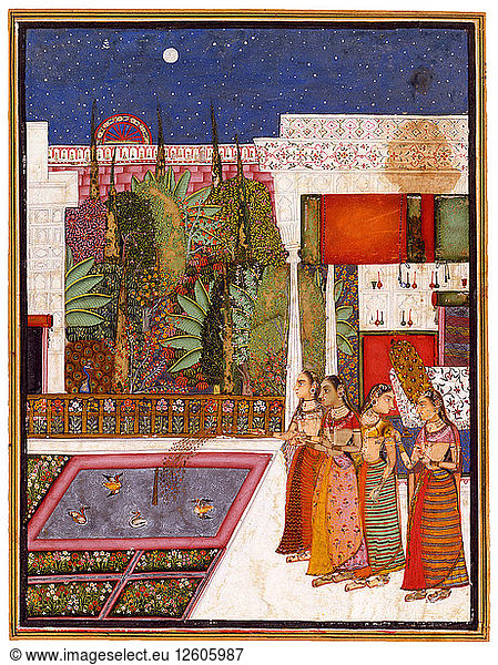 Vier Frauen in einem Palastgarten  Mitte des 18. Künstler: Indische Kunst