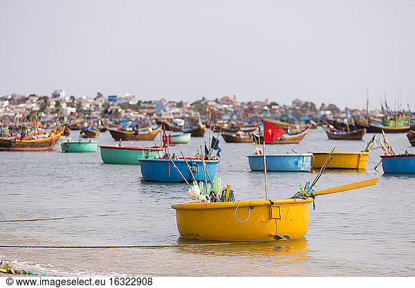 Vietnam  Binh Thuan Province  Mui Ne  Thung Chai  round basket boats