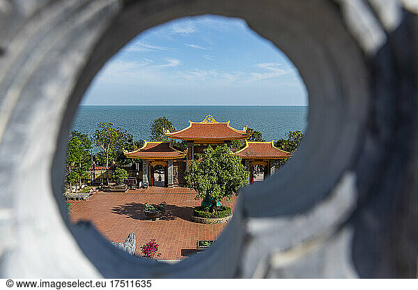 Vietnam  Phu Quoc island  Ho Quoc Pagoda exterior with sea in background