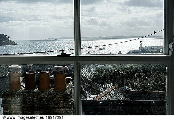 View across the ocean from a Cornish Seaside cottage.