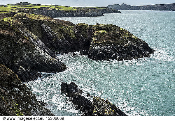 View along the rugged coastline of Pembrokeshire National Park  Wales  UK.