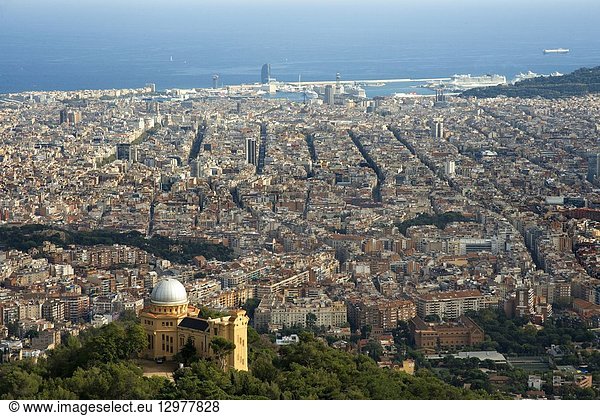 View and skyline of Barcelona from Mount Tibidabo.