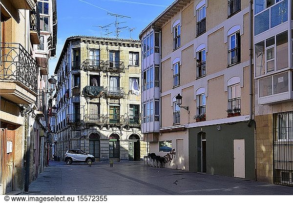 View for Calle Real Aquende from Plaza Sta. Mar?a near Plaza de Espa?a  Miranda de Ebro - historic part of the city  Burgos province  Castile and Le?n  on the border with the province of ?lava and the autonomous community of La Rioja  Spain  Europe