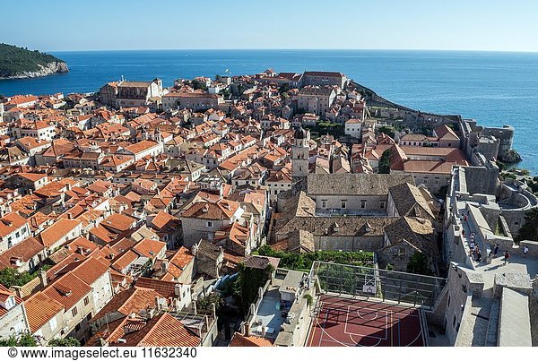 View from defensive Walls of Dubrovnik with Franciscan Church and Monastery on the Old Town of Dubrovnik city  Croatia.