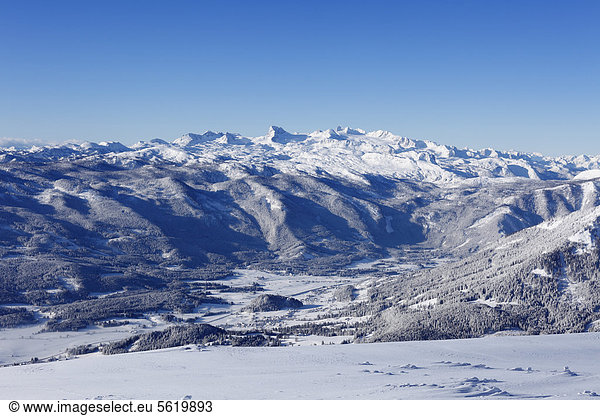 View from Lawinenstein Mountain towards the Dachstein Mountains Bad Mitterndorf Ausseerland Salzkammergut Styria Austria Europe