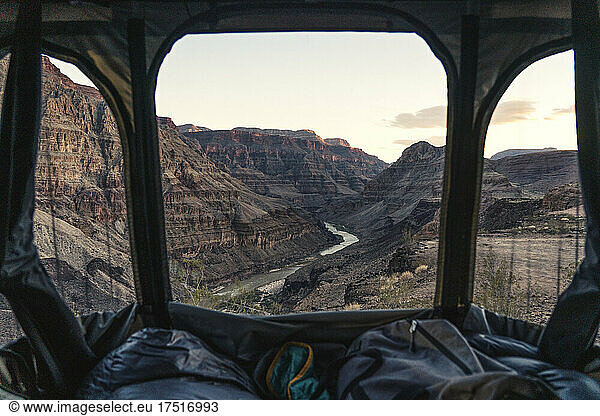View from rooftop tent of canyon in Arizona