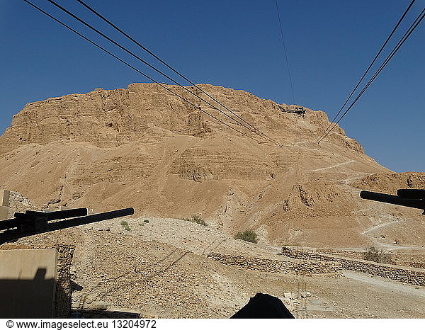 View from the Cable car heading to the top of Masada