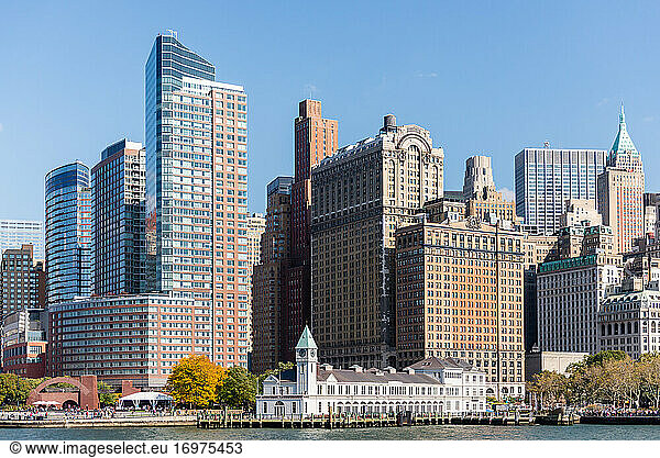 View from the Hudson River of Battery Park and southern Manhattan